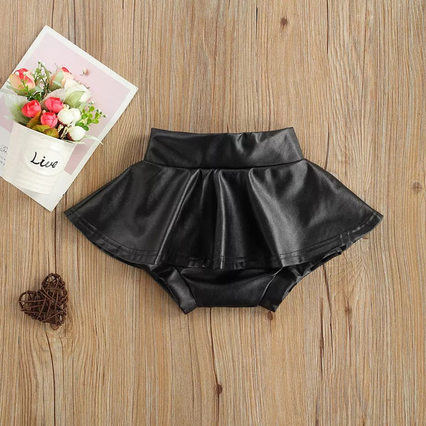 Baby Girl Vegan Leather Skirt - Black