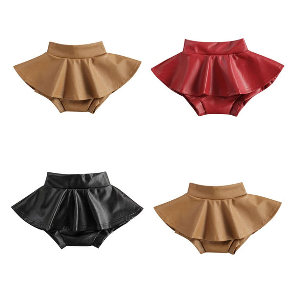 High Waisted Faux Leather Skater Skirt