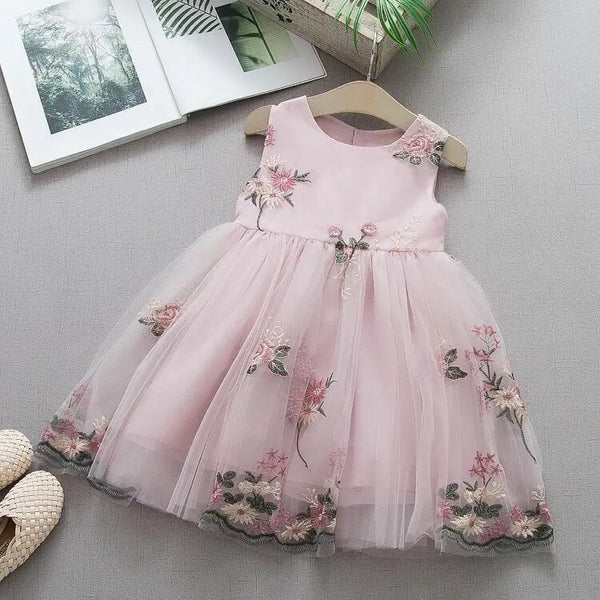 Baby/Toddler Floral Embroidery Dress - Cream/Pink