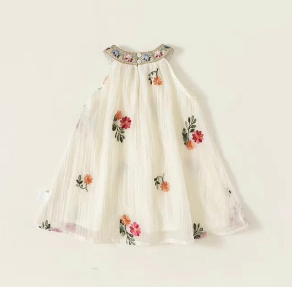 Baby/Toddler Cream Embroidered Halter Dress