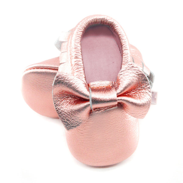 Baby Moccasins - Rose Gold with Bow