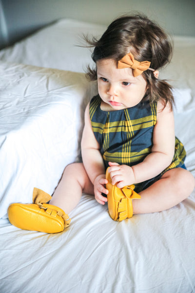 Baby Moccasins - Mustard Yellow Leather with Bow