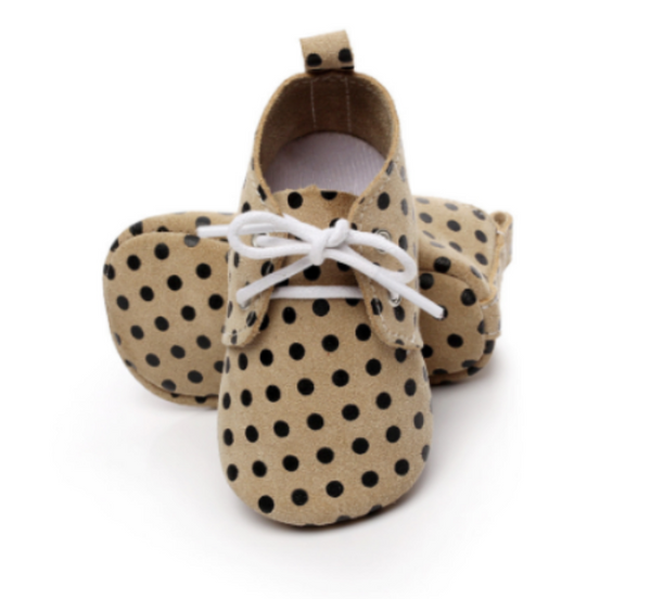 Baby Lace Up Oxford - Beige Polka Dot