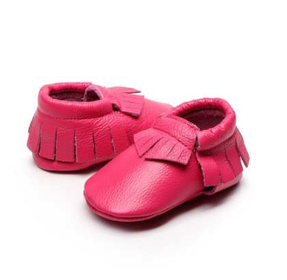 Baby Moccasins - Hot Pink Leather with Fringe