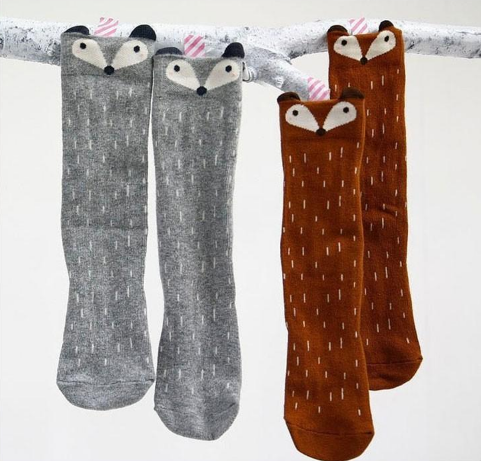 Baby/Toddler Knee High Fox Socks - Brown or Grey