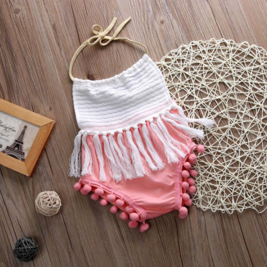 Baby/Toddler Pink and White Tassel