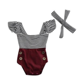 Baby/Toddler Striped/Cranberry Romper/Headband Set