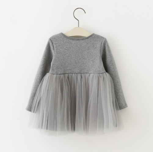 Baby/Toddler Grey Tutu Long Sleeve Dress