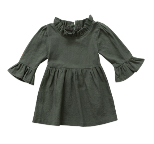 Baby/Toddler Forest Green Ruffle Sleeve Dress