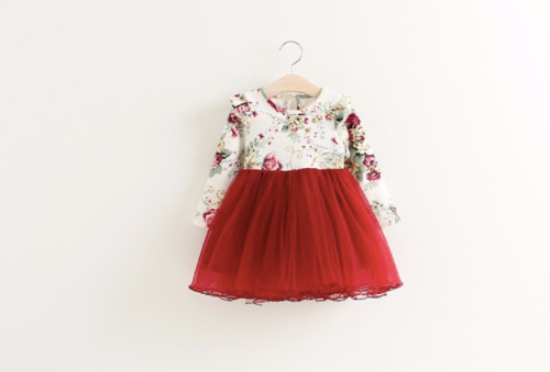 Baby/Toddler Red Floral Long Sleeve Dress