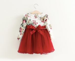 Baby/Toddler Red Floral Long Sleeve Dress