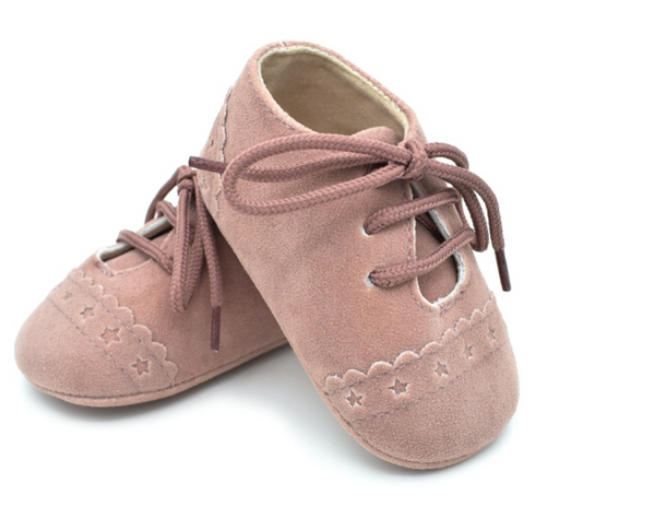 Baby Lace Up Oxford - Blush Star Suede