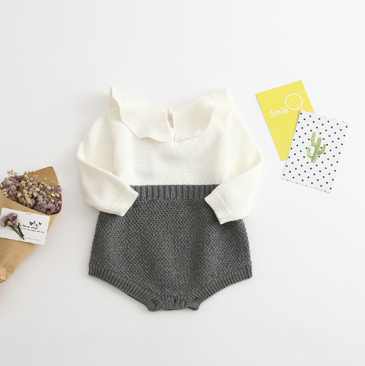 Baby/Toddler Grey and White Knit Button Romper