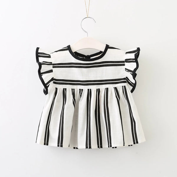 Baby/Toddler Black and White Flutter Sleeve Top