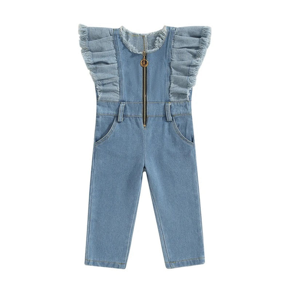 Toddler/Kid Denim Flutter Sleeve Jumpsuit