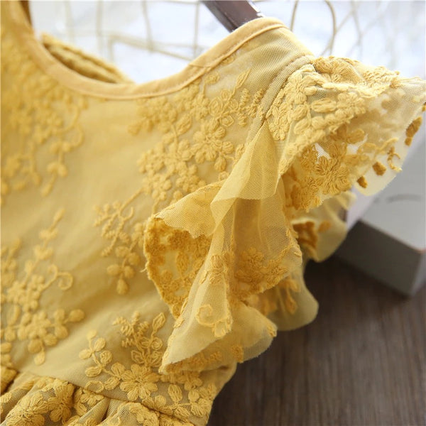 Toddler Yellow Flutter Sleeve Lace Dress