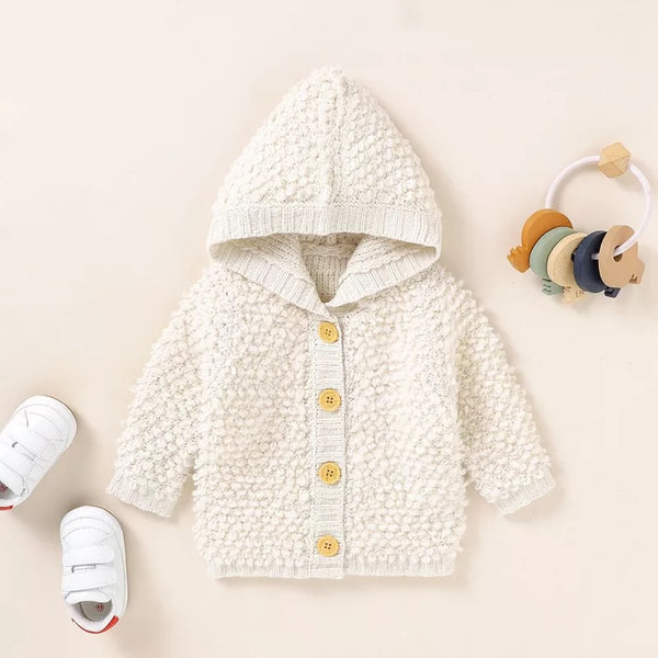 Baby/Toddler White Knit Hooded Cardigan