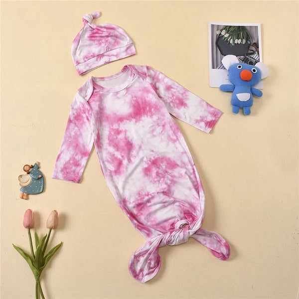 Baby Tie Dye Knotted Gown + Beanie