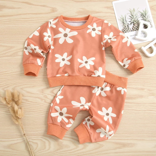 Baby/Toddler Soft Orange Floral Pullover and Jogger Set