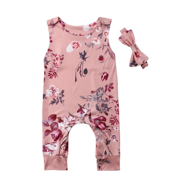 Baby/Toddler Sleeveless Pink Floral Romper + Headband