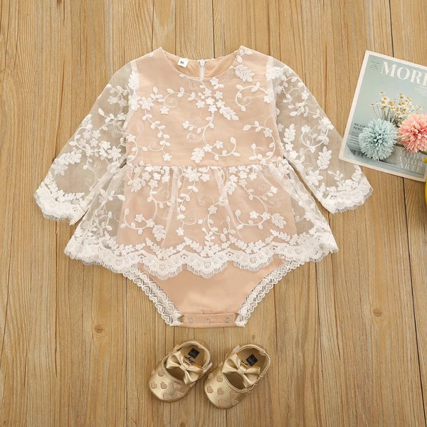 Baby/Toddler Peach with White Lace Romper