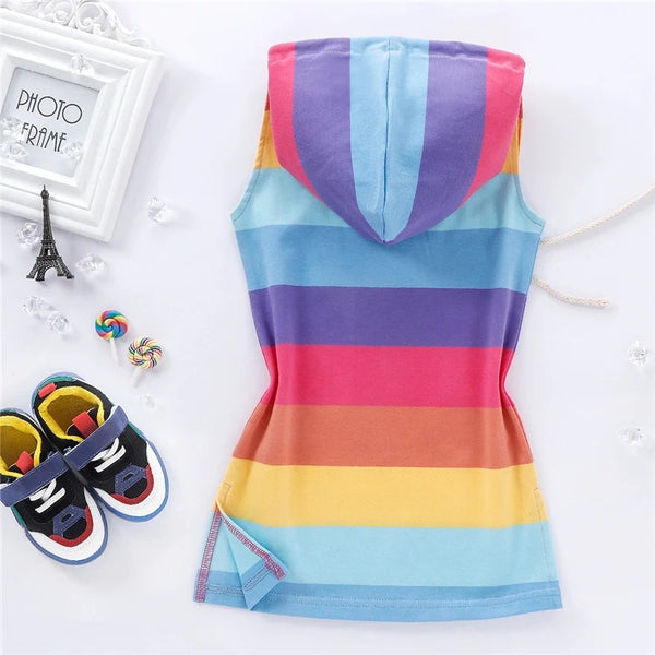 Toddler Rainbow Stripe Hoodie Dress