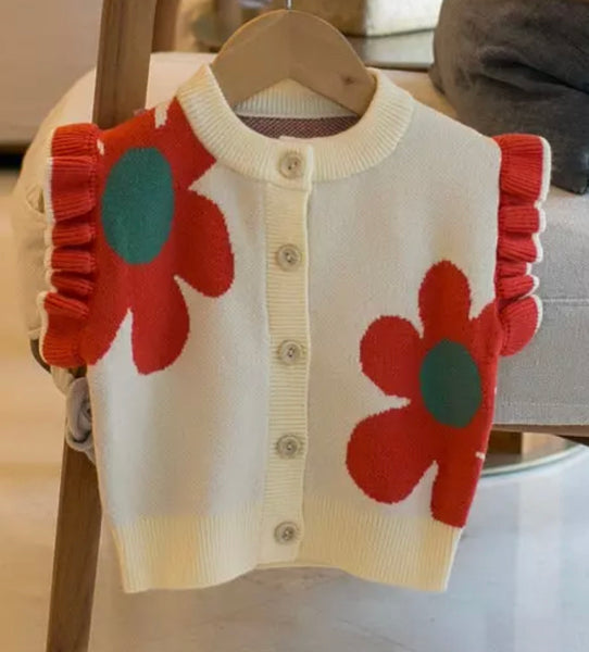 Baby/Kids Ruffle Sleeve Flower Sweater