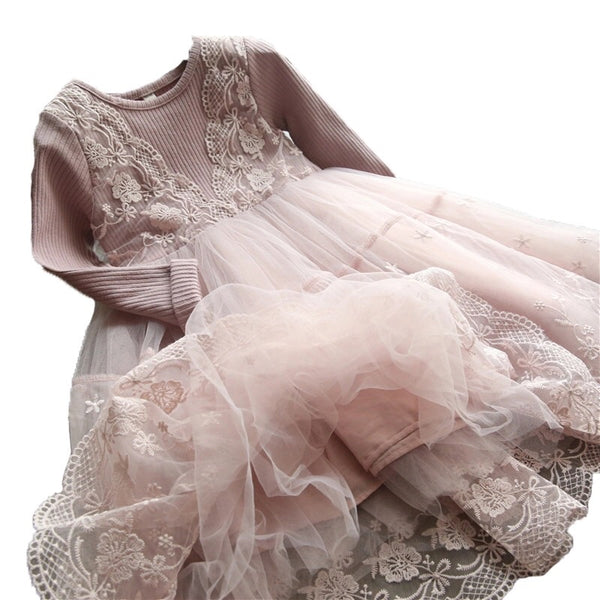 Toddler/Kids Blush Long Sleeve Lace Dress