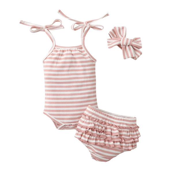 Baby/Toddler Striped Rompers + Bloomers Set - 3 PCS
