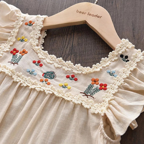 Toddler Cream with Embroidered Flowers Dress