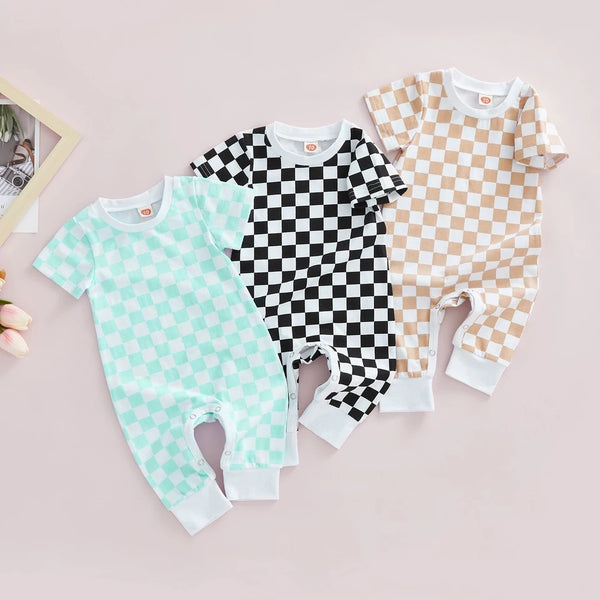 Baby/Toddler Short Sleeve Checkered Romper