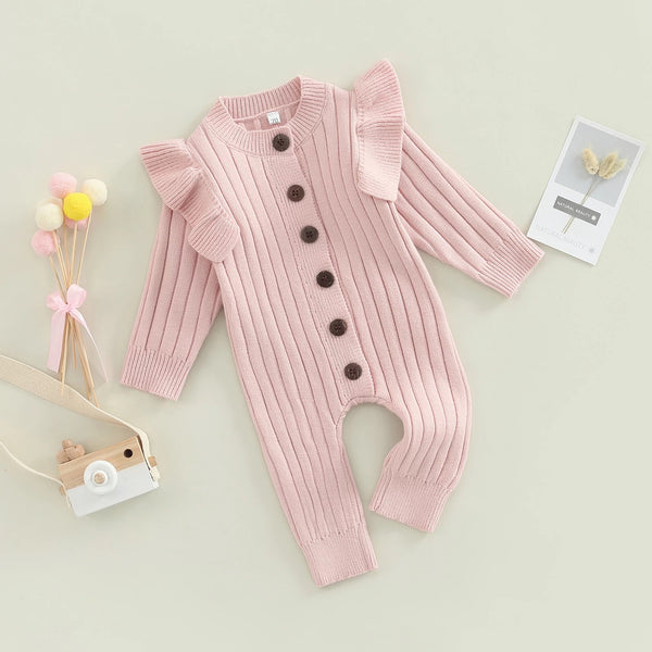 Baby/Toddler Knitted Shoulder Ruffle Romper - Multiple Colors