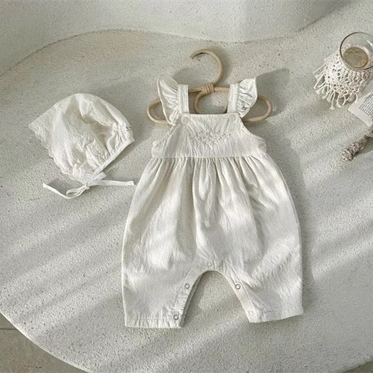 Baby/Toddler White Embroidered Flutter Sleeve Romper